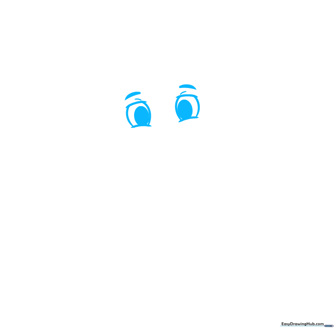 Close-up sketch of astronaut eyes and eyebrows showing simple oval shapes and lid details.