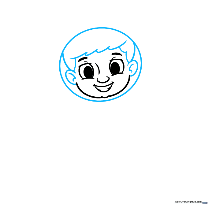 Adding ears and hair details to the cartoon astronaut head outline.