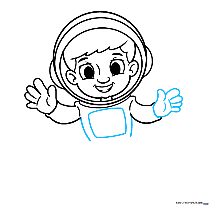 Adding hands and a rectangular chest control panel to the astronaut suit.