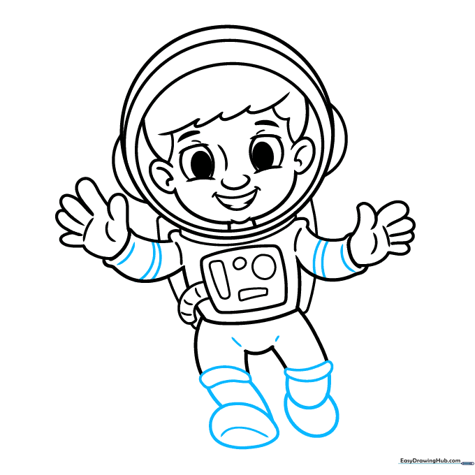 Adding knee details and boots to the astronaut drawing.