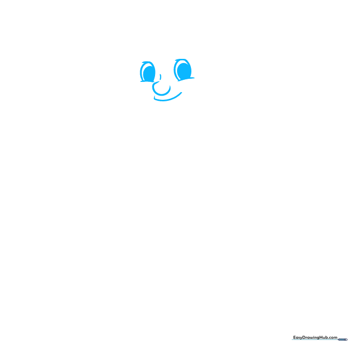 Close-up sketch of cartoon basketball player eyes, nose, and mouth on white background