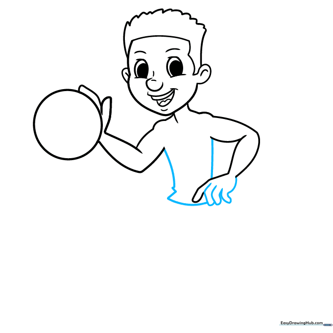 Drawing the hands and jersey torso for the basketball player