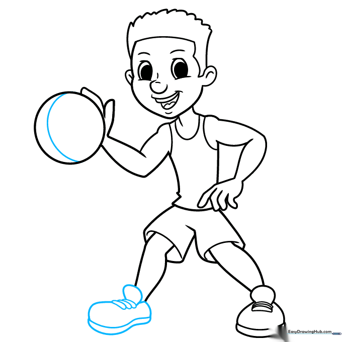 Adding final details to the basketball and sneakers