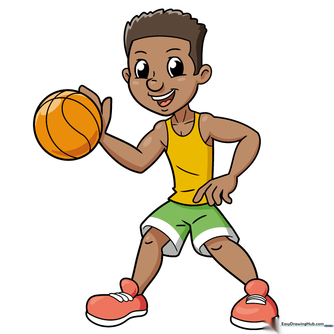 Fully colored cartoon basketball player drawing
