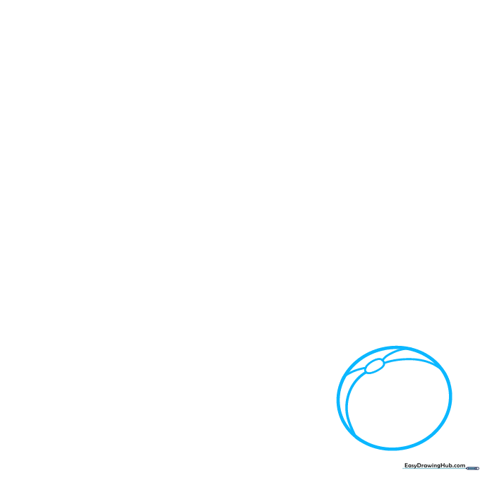 Pencil sketch of a round beach ball with segmented panels on a white background.