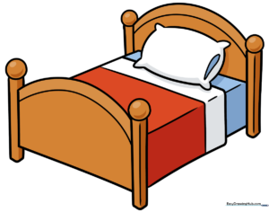 A colorful, finished cartoon bed drawing with a fluffy pillow and neat frame.