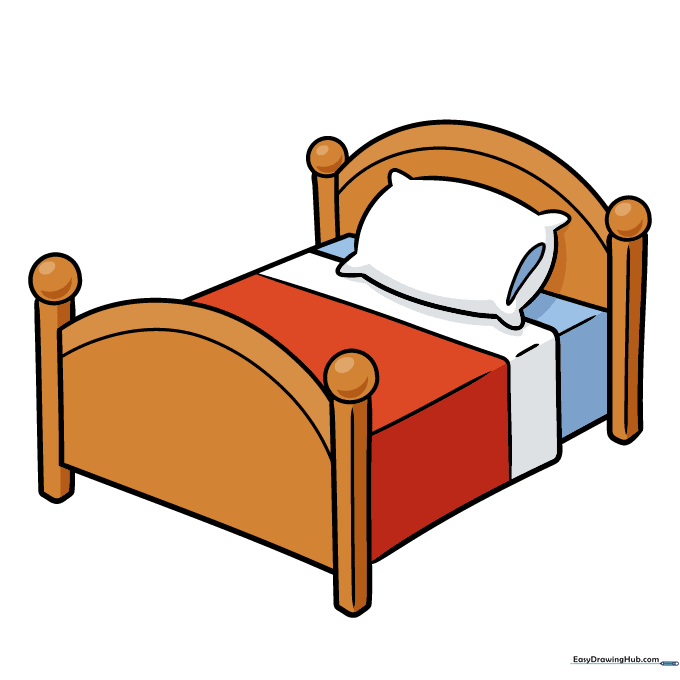 Finished cartoon bed drawing, ready for coloring.