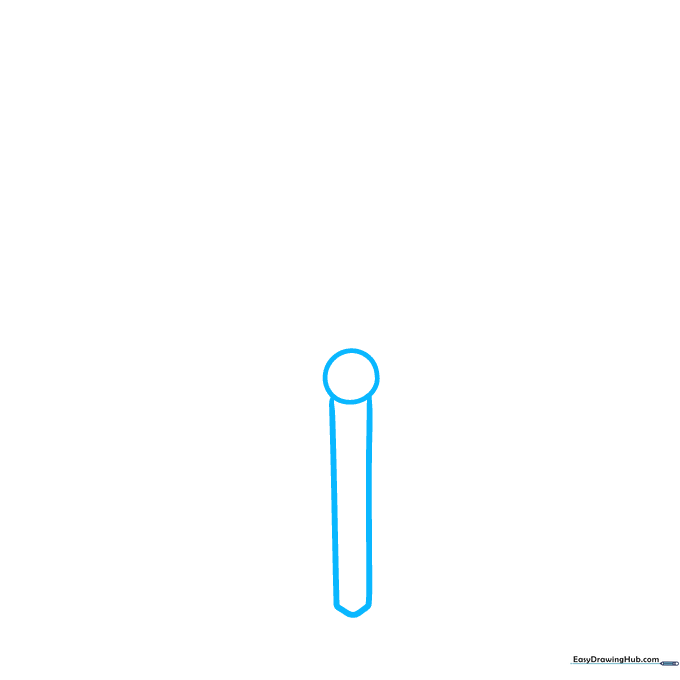 Pencil sketch of a single vertical bedpost with a circular knob on top.