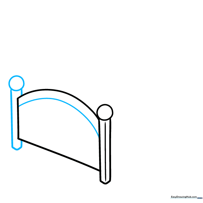 Adding the second bedpost and defining the top edge of the footboard.