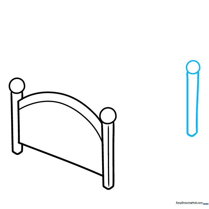 Drawing the third bedpost at the front corner.