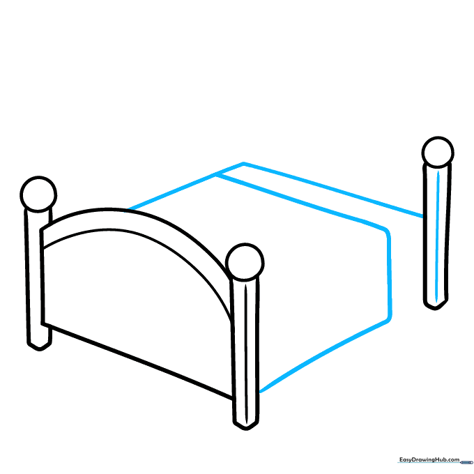 Outlining the mattress and blanket using geometric shapes.