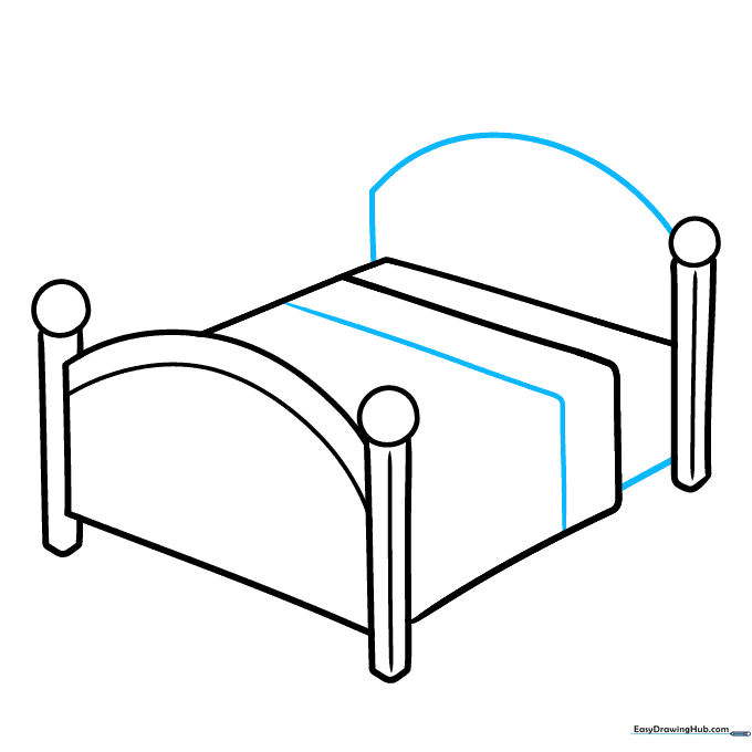 Adding detail to the folded blanket and connecting the bed frame.