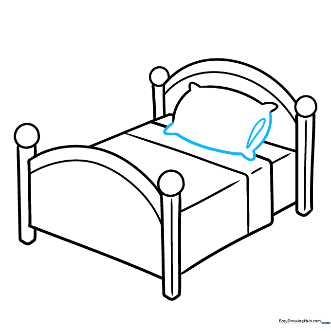 Finalizing the pillow details and cleaning up the drawing.