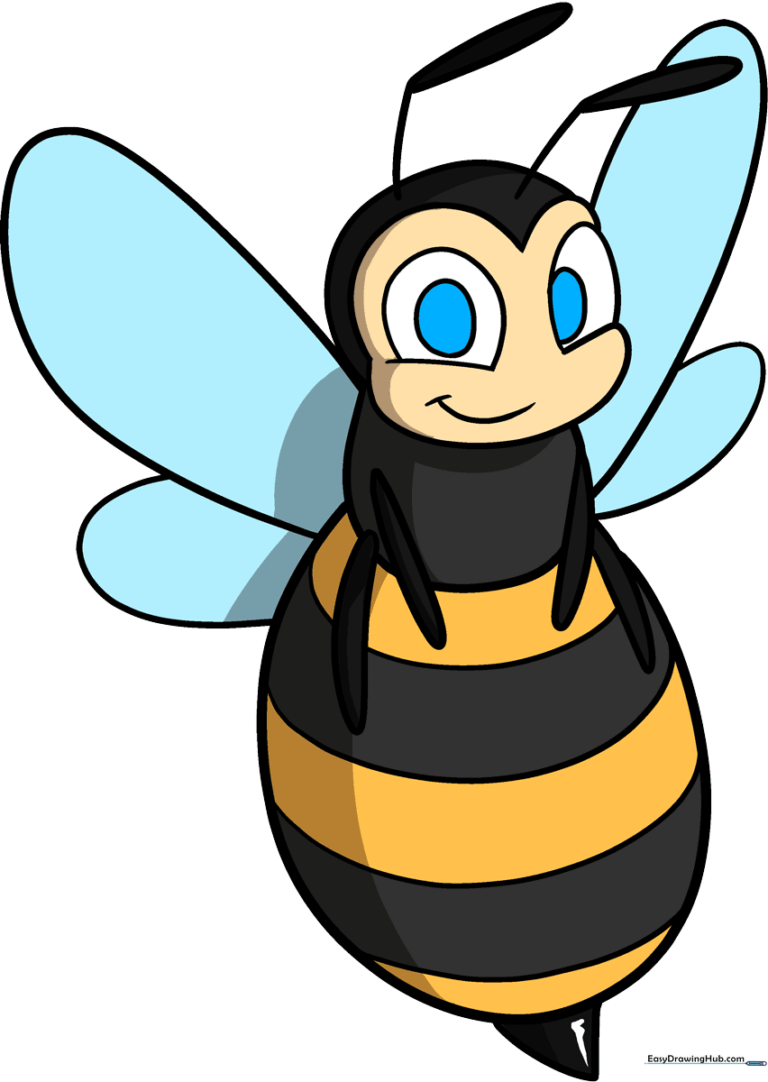 A bright, colorful cartoon bee illustration, perfect for kids' art projects.