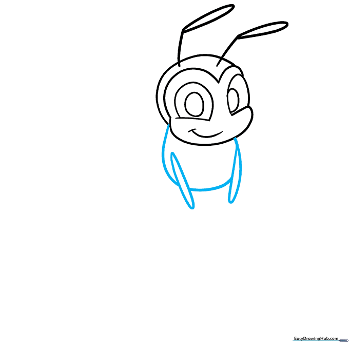Drawing the bee's midsection and the first pair of thin legs.