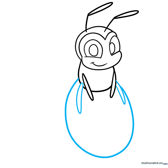 Adding a large oval abdomen and additional legs to the bee's body.