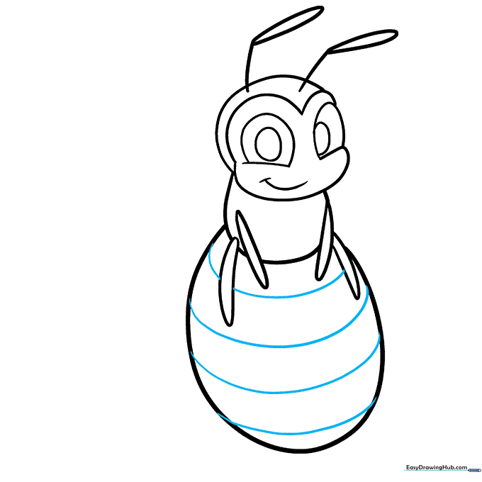 Adding horizontal curved stripes to the bee's abdomen.