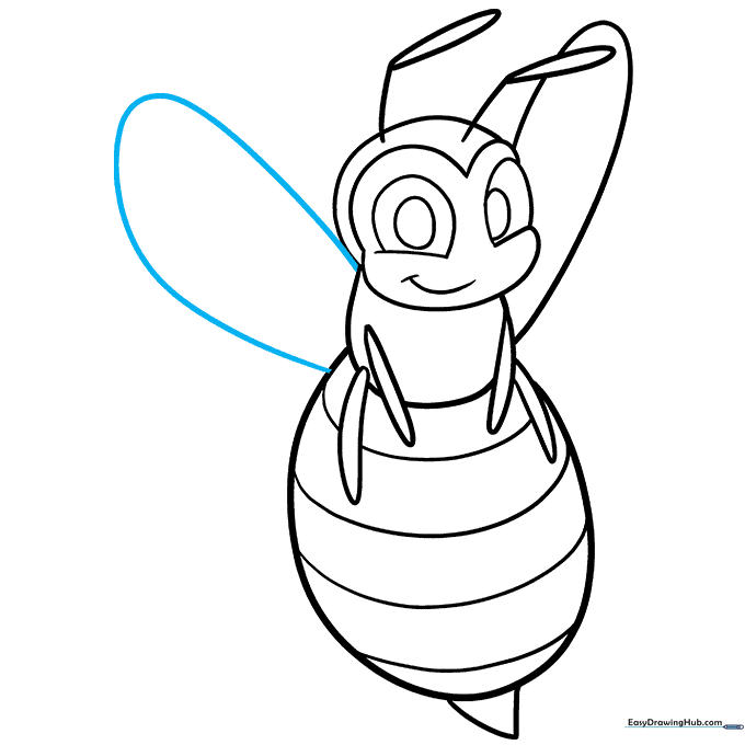 Drawing the second wing on the opposite side of the bee's body.