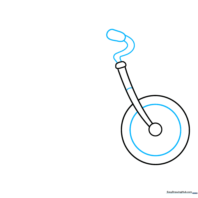 Drawing showing the addition of an inner tire rim and curved handlebar shapes extending from the fork.