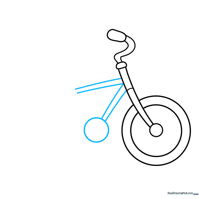 Bicycle frame construction showing the V-shaped top and down tubes connected to a central chain ring circle.