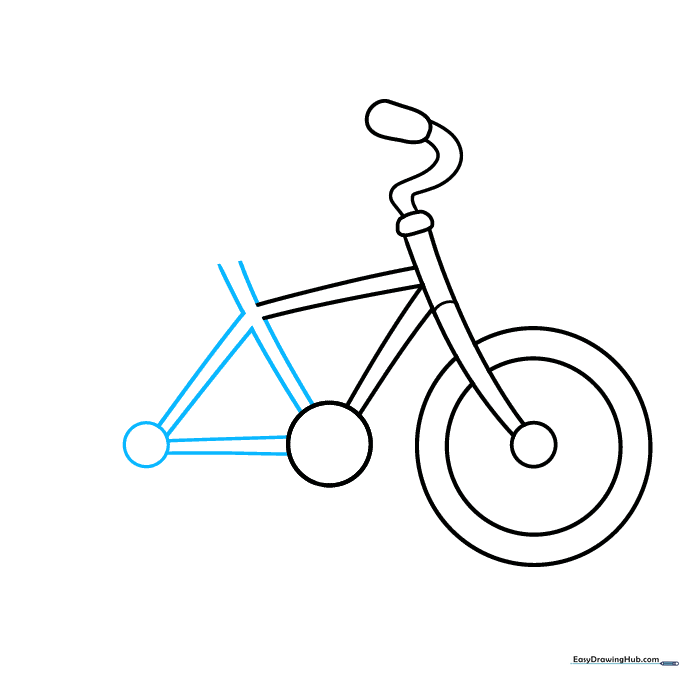Drawing the rear cogset and the triangular frame structure that supports the seat post.
