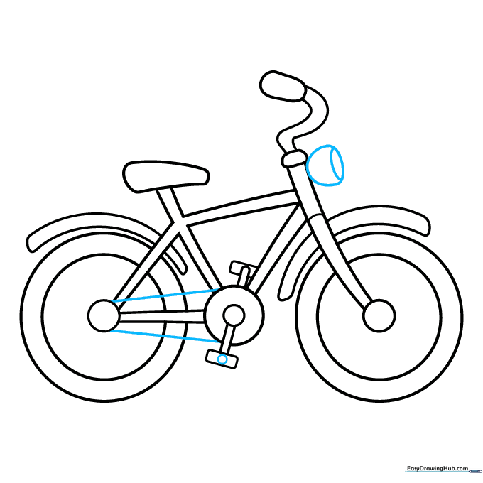 Adding a headlight to the front tube and drawing the bicycle chain connecting the two gears.