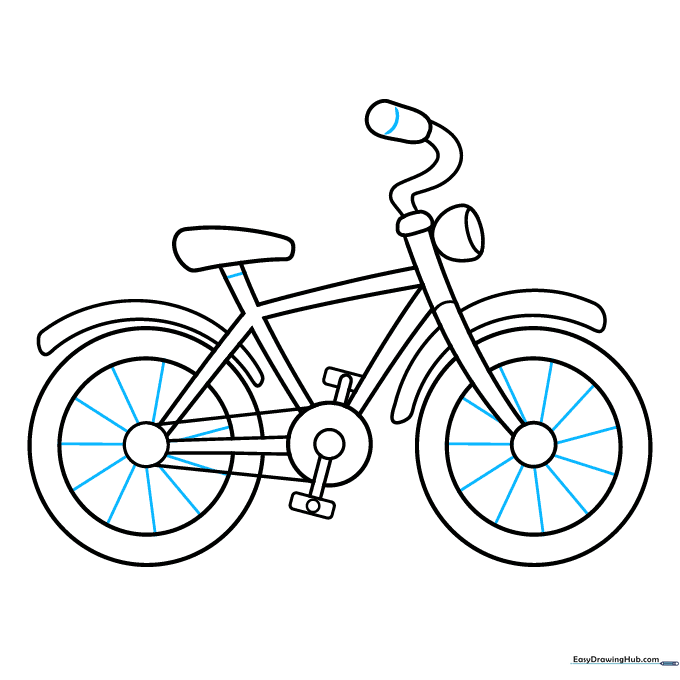Adding final details like handlebar grips and wheel spokes to complete the bicycle outline.
