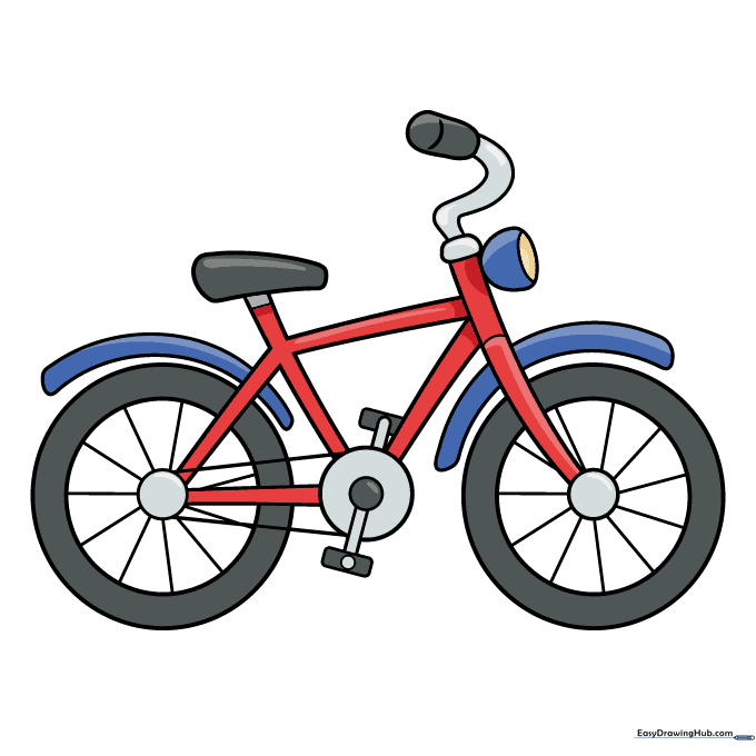 A finished, colored cartoon bicycle drawing with vibrant colors and clean outlines.