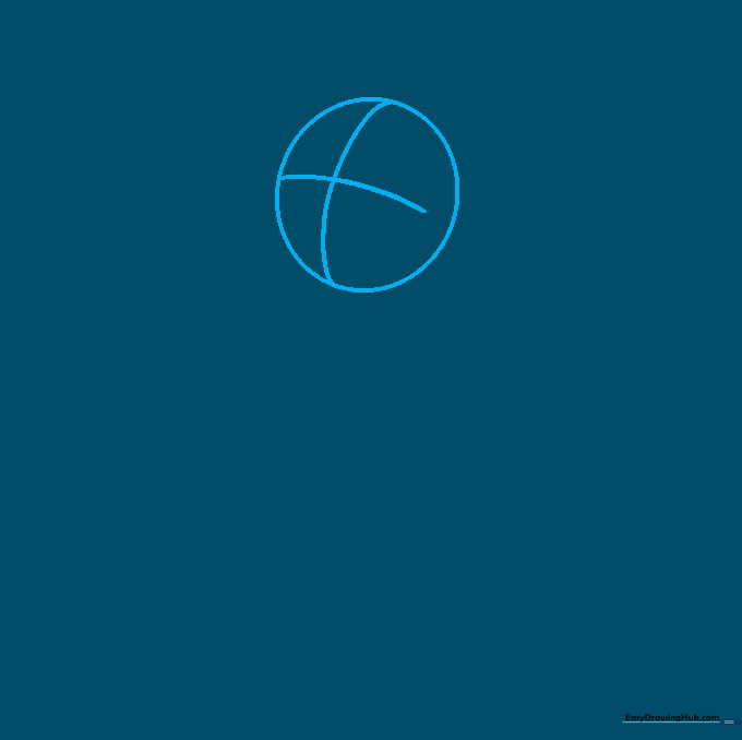 Pencil sketch of a circle with intersecting cross-guides for a bird head