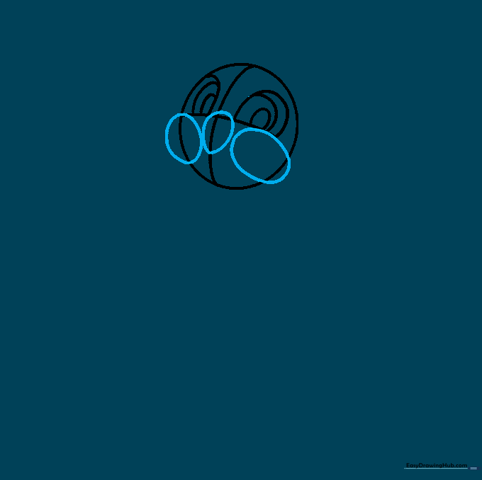Inverted egg shape for a beak with two ovals representing bird cheeks