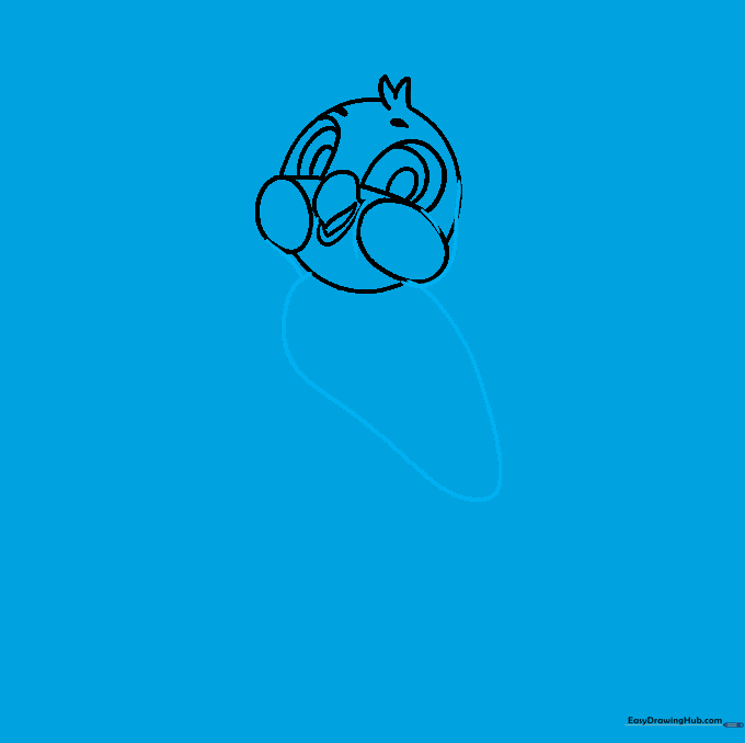 Curved outline forming the plump body of the cartoon bird