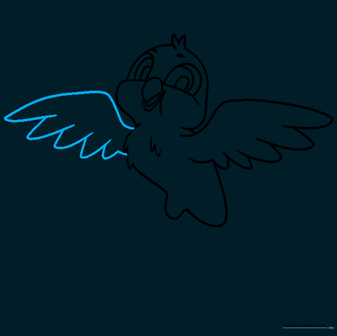 Second wing added to the back of the bird with overlapping feather shapes