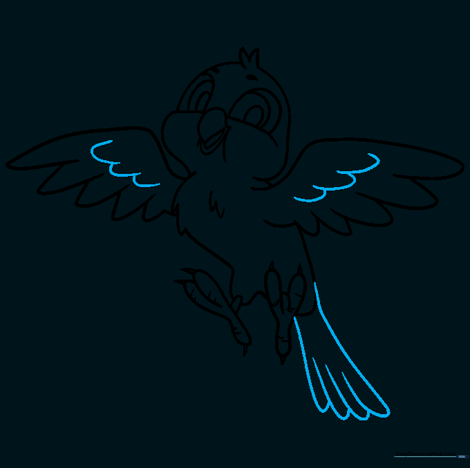 Finished outline of the bird with added tail feathers and wing textures