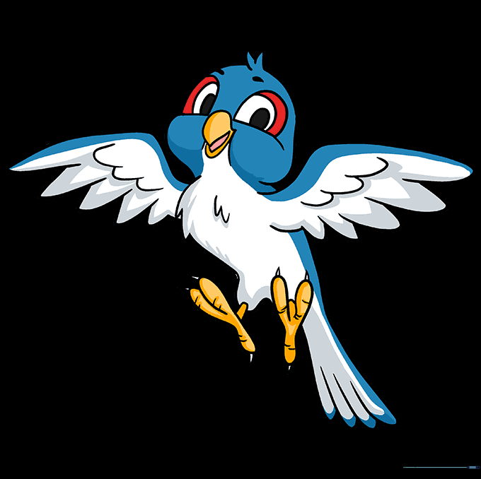 Fully colored cartoon bird with blue feathers and a cream-colored belly