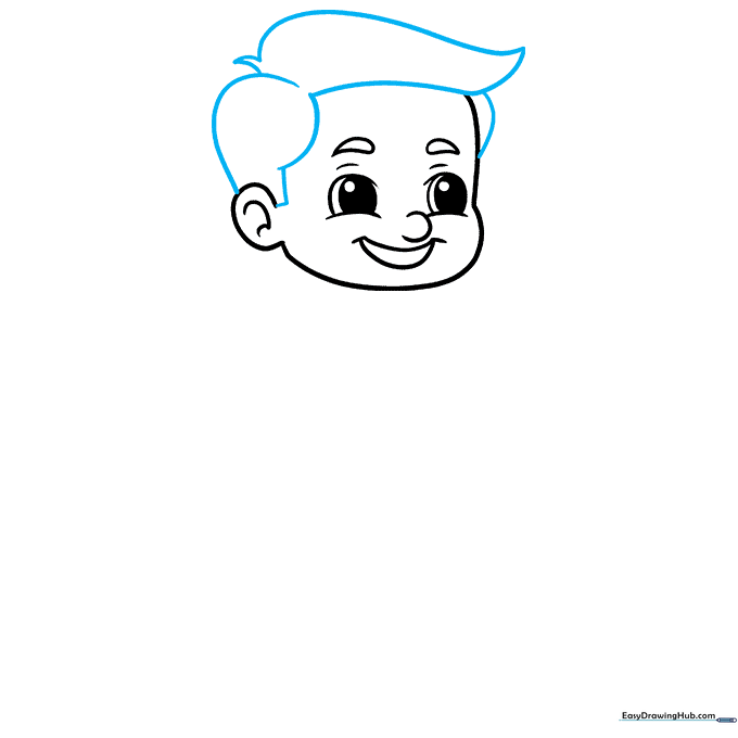 Cartoon boy head with spiky, layered hair added to the top.