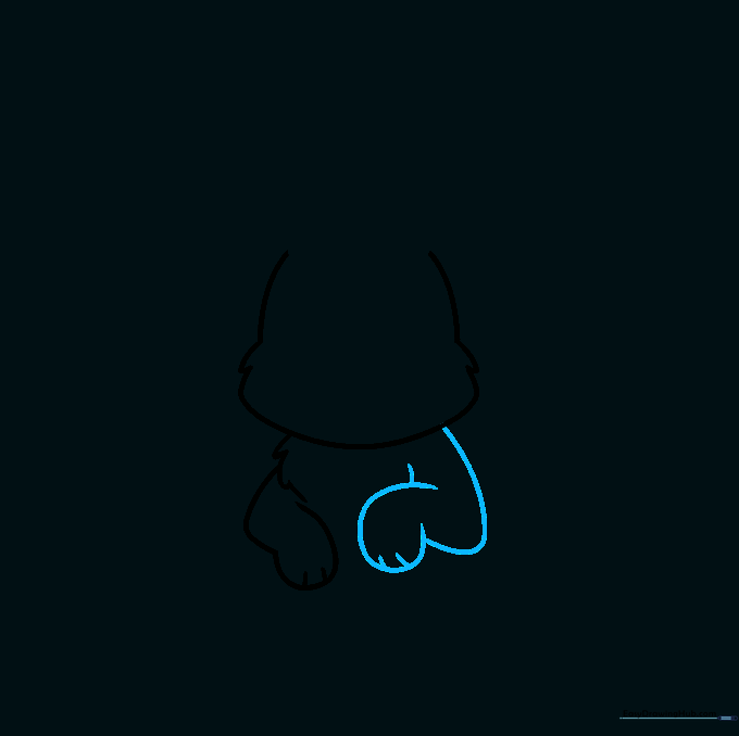 Adding the second arm bent at the elbow to the bunny's body.