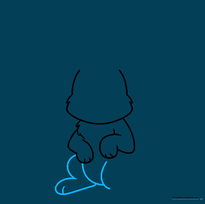 Outlining the bunny's round belly and the shape of the back leg.