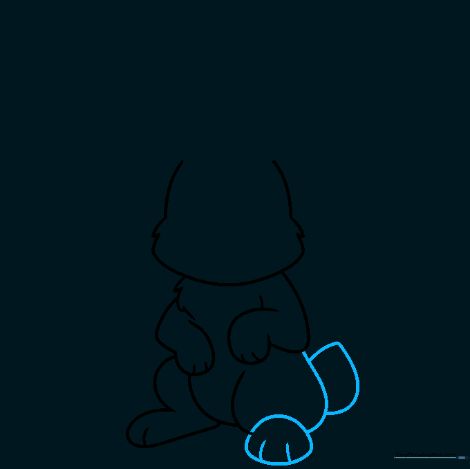 Adding the final foot shape and a small fluffy tail to the bunny's back.