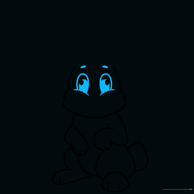 Detailing the bunny's face with large expressive eyes and arched eyebrows.