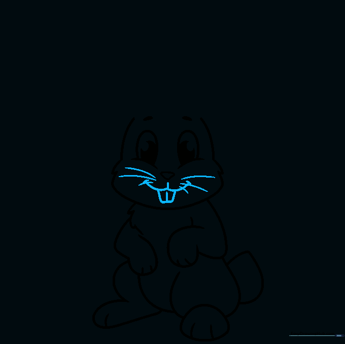 Adding the mouth, two front teeth, and long whiskers to the bunny.