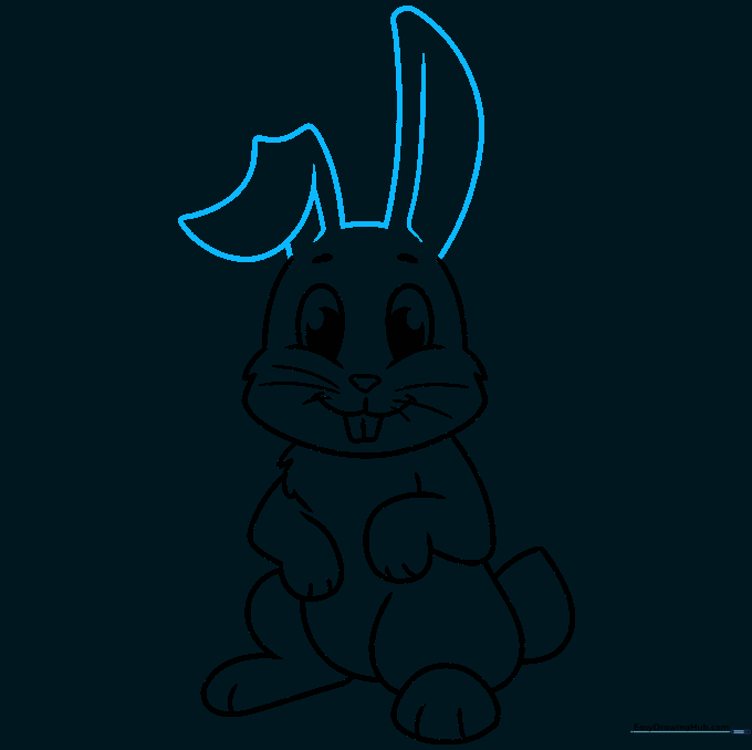 Adding one upright ear and one floppy ear to complete the bunny's head.