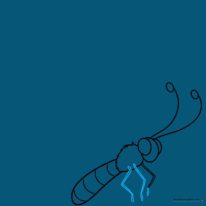 Sketching the middle set of legs using L-shaped lines.