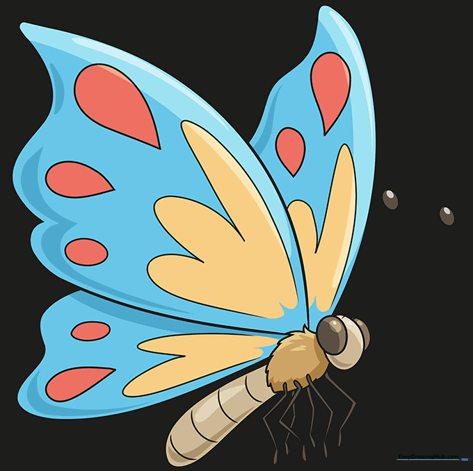 A fully colored, vibrant cartoon butterfly drawing.