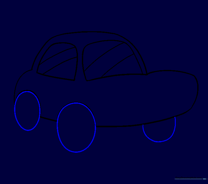 Drawing the circular wheels on the car body.