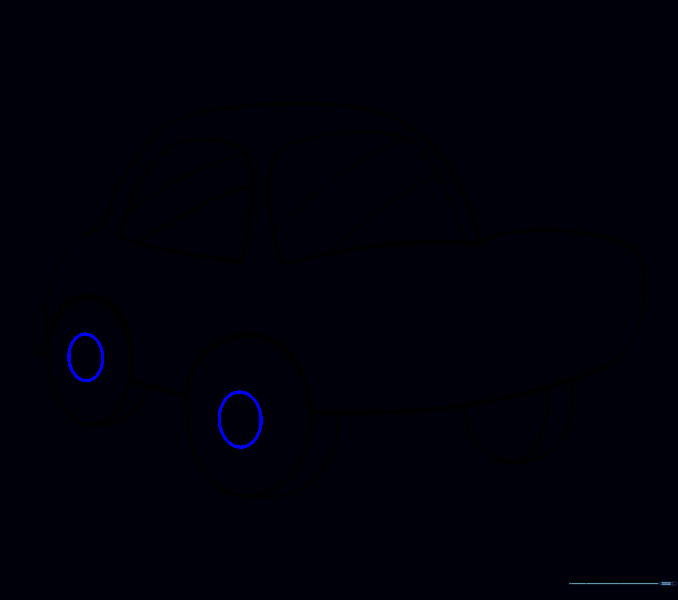 Drawing smaller circles inside the wheels for hubcaps.