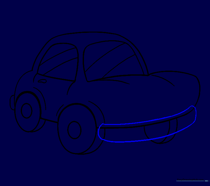 Drawing the front bumper shape on the car.
