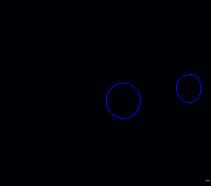 Drawing two large circles for the car headlights.