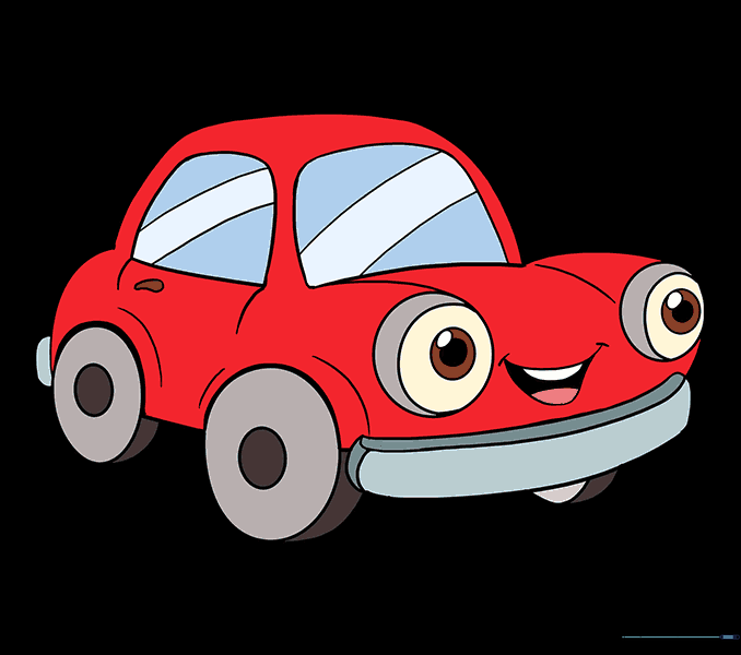 A fully colored and finished cartoon car drawing.
