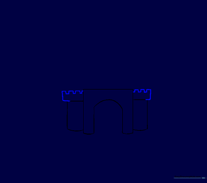 Drawing the square-topped battlements on the castle towers.