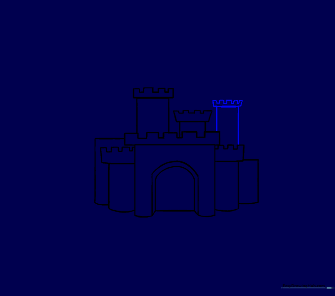 Drawing an additional tower on the side of the castle structure.